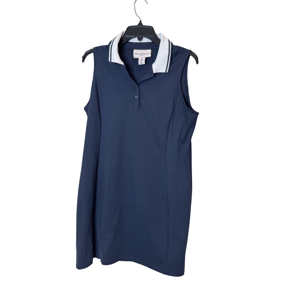 Tommy Bahama Dress Womens Large Blue Sleeveless Golf Polo Shirt Knit Stretch